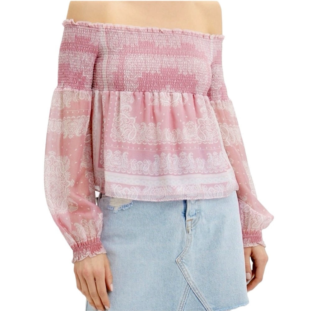 Intermix Penelope Silk Paisley Off The Shoulder Top size M